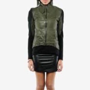 Improvd Knit Sleeve Lambskin Leather Moto Jacket